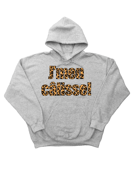 Chandail Coton Ouaté à Capuche J'men Câlisse! Version Léopard