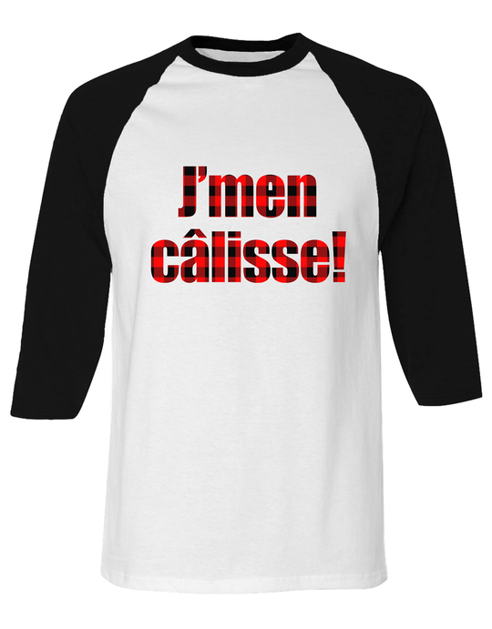 T-Shirt Raglan J'men Câlisse! Version Carreauté
