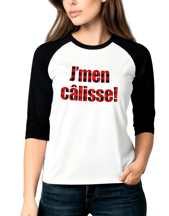 T-Shirt Raglan J'men Câlisse! Version Carreauté