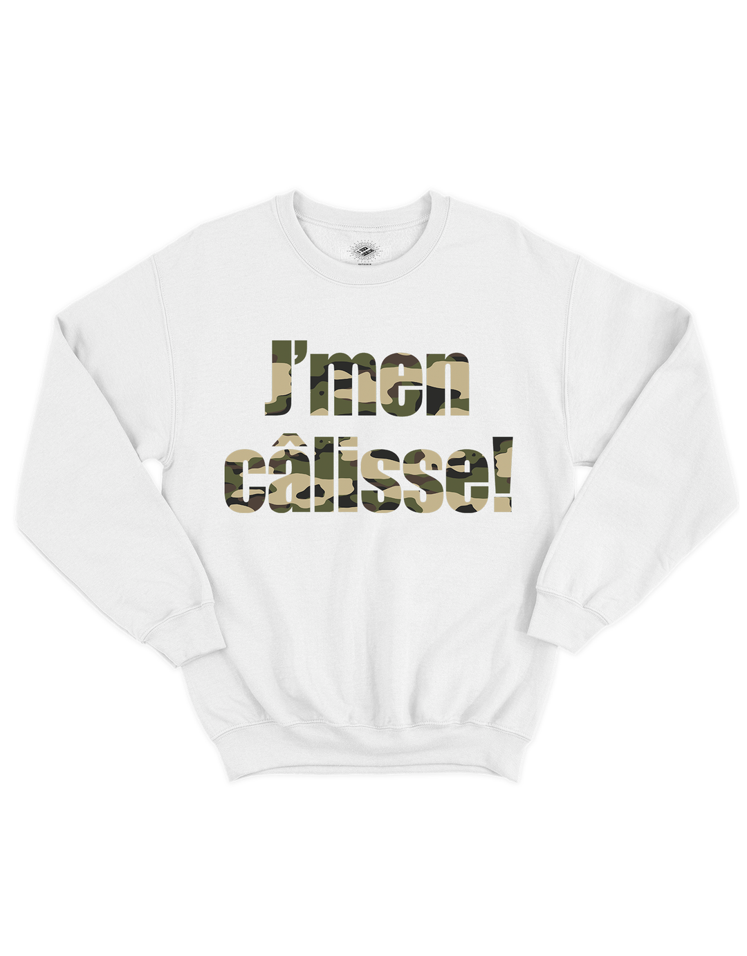 Chandail Coton Ouaté J'men Câlisse! Version Camouflage Vert