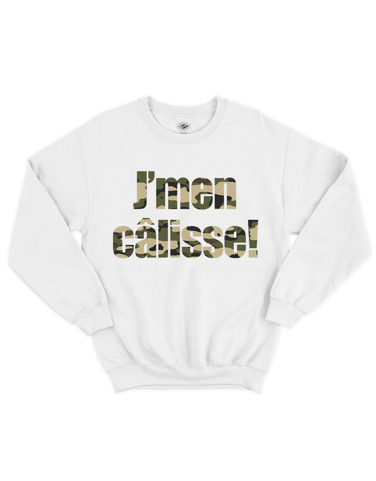 Chandail Coton Ouaté J'men Câlisse! Version Camouflage Vert